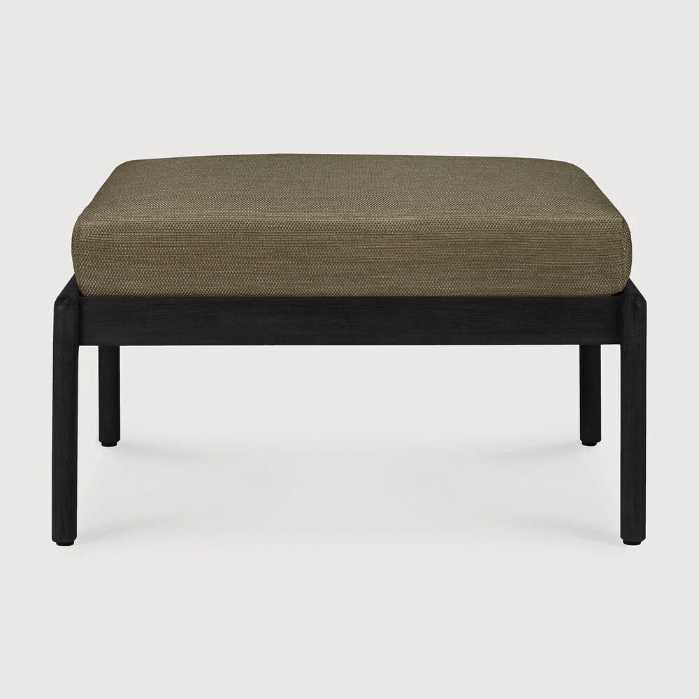 Jack Outdoor Footstool | Varnished Teak | Black | Green Fabric