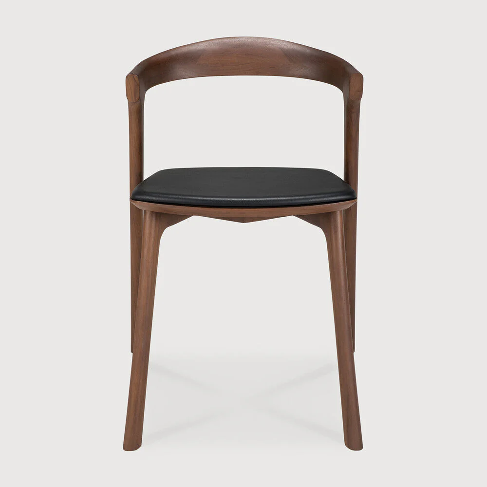 Bok Dining Chair | Varnished Teak | Brown | Black Leather - Image 2