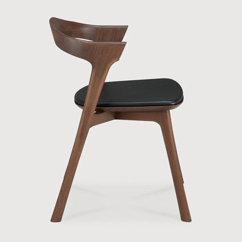 Bok Dining Chair | Varnished Teak | Brown | Black Leather - Image 3