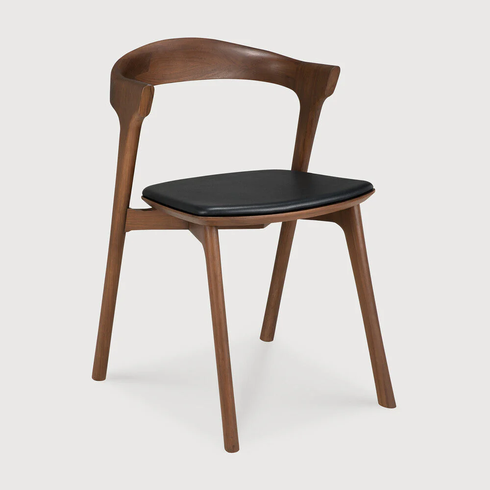 Bok Dining Chair | Varnished Teak | Brown | Black Leather - Image 1