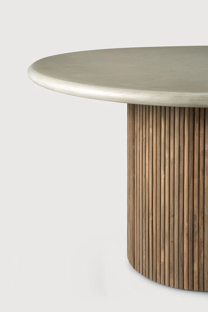Roller Max Outdoor Dining Table | Varnished Concrete Top | Reclaimed Teak Base | Light Grey | Round | 35" X 35" - Image 2