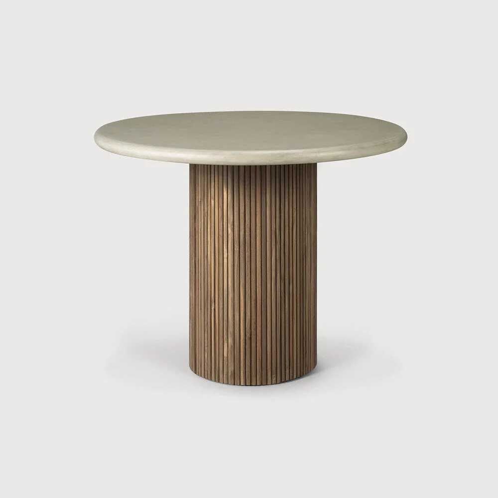 Roller Max Outdoor Dining Table | Varnished Concrete Top | Reclaimed Teak Base | Light Grey | Round | 35" X 35" - Image 1