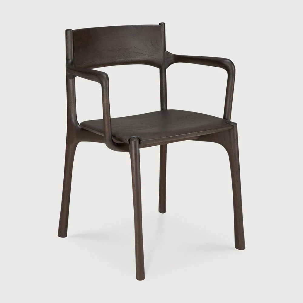 Pi Dining Chair | Varnished Teak | Dark Brown | With Arms - Image 1
