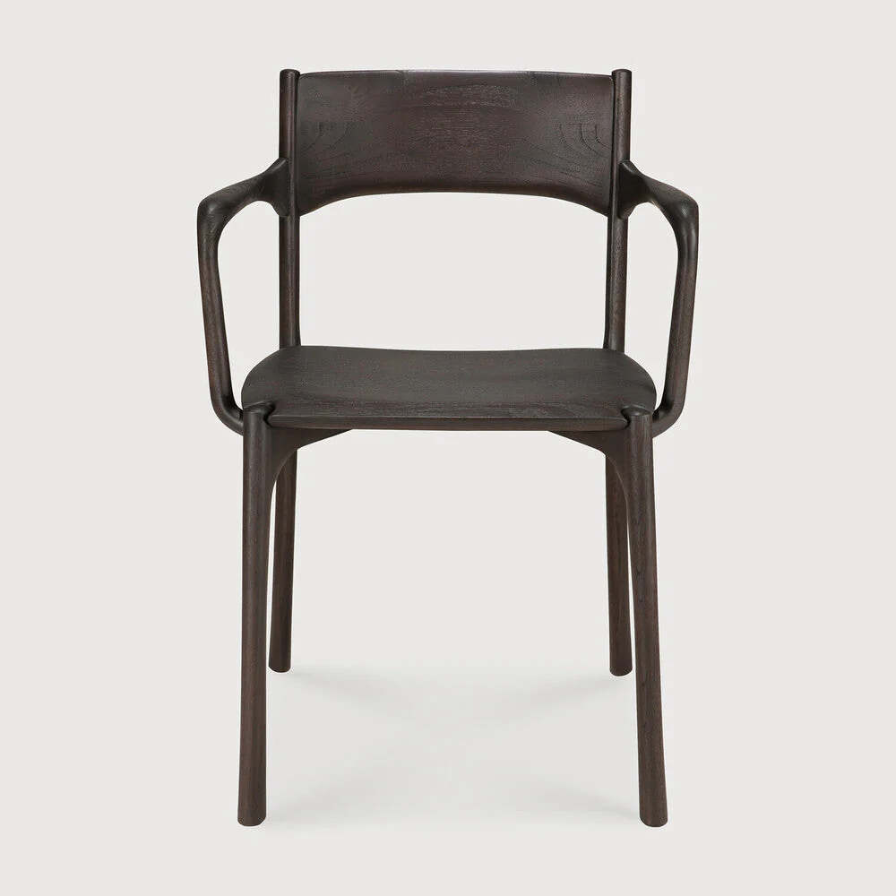 Pi Dining Chair | Varnished Teak | Dark Brown | With Arms - Image 2