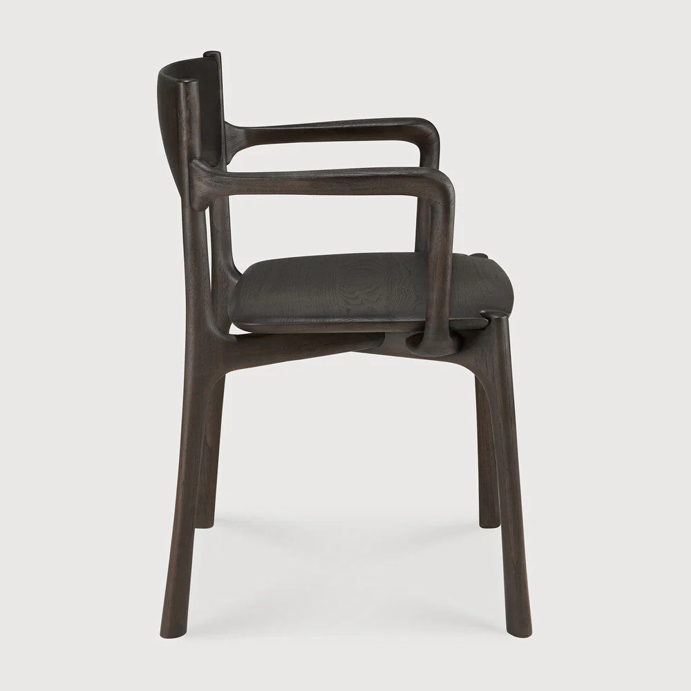 Pi Dining Chair | Varnished Teak | Dark Brown | With Arms - Image 3