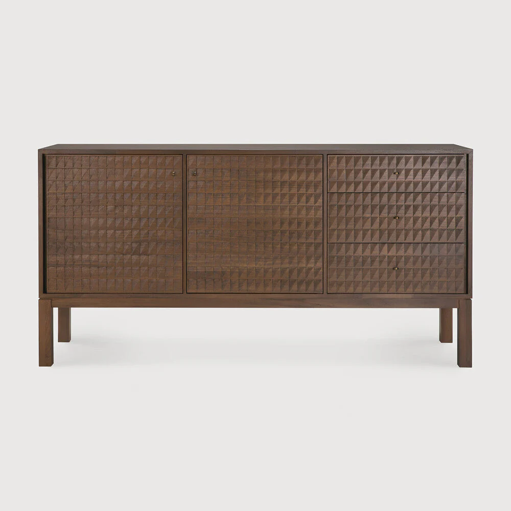 Sono Sideboard | Varnished Teak | Light Brown | 2 Doors | 3 Drawers - Image 1