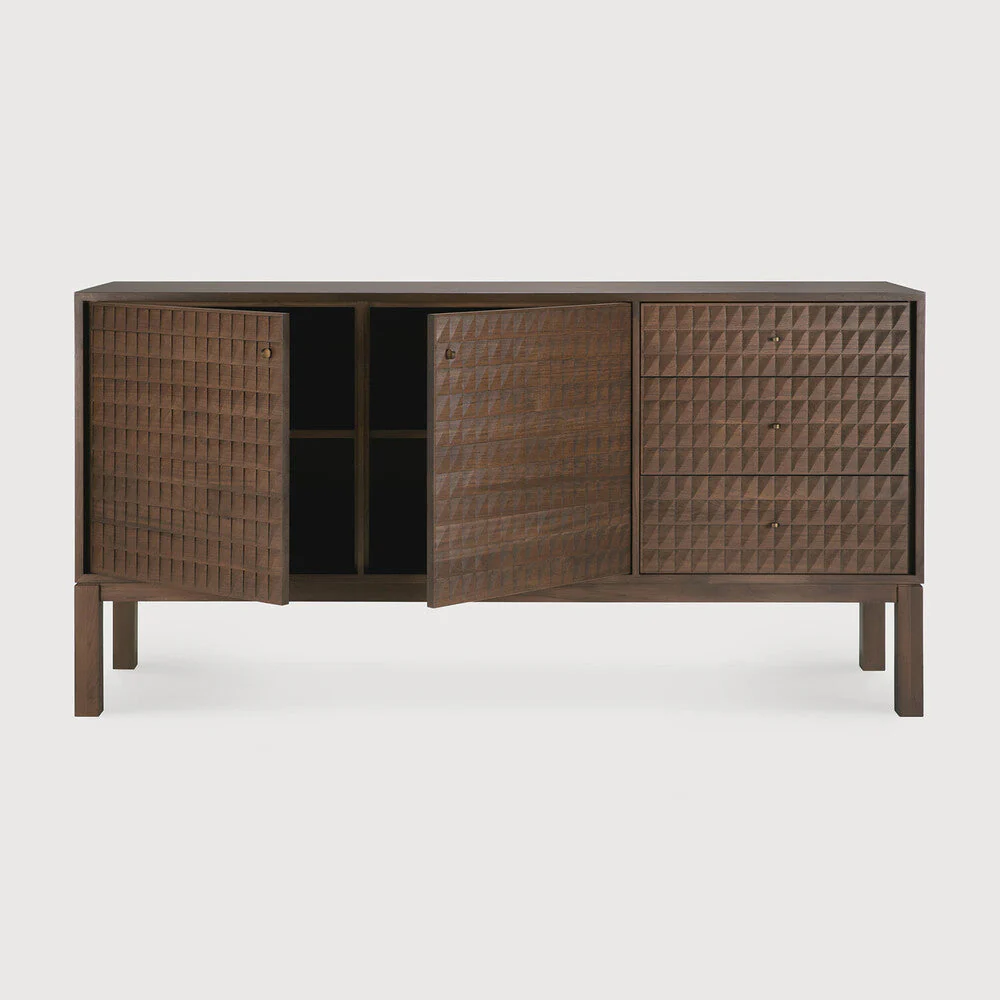 Sono Sideboard | Varnished Teak | Light Brown | 2 Doors | 3 Drawers - Image 2