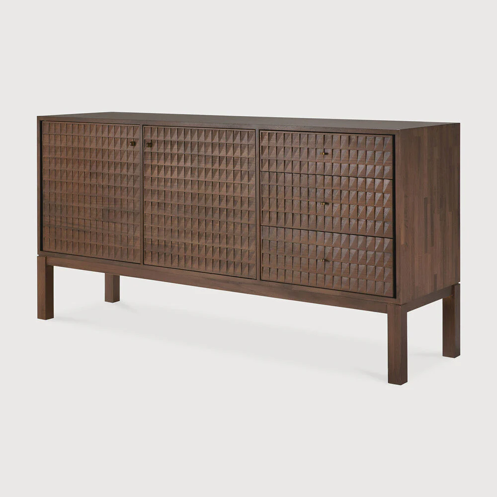 Sono Sideboard | Varnished Teak | Light Brown | 2 Doors | 3 Drawers - Image 3
