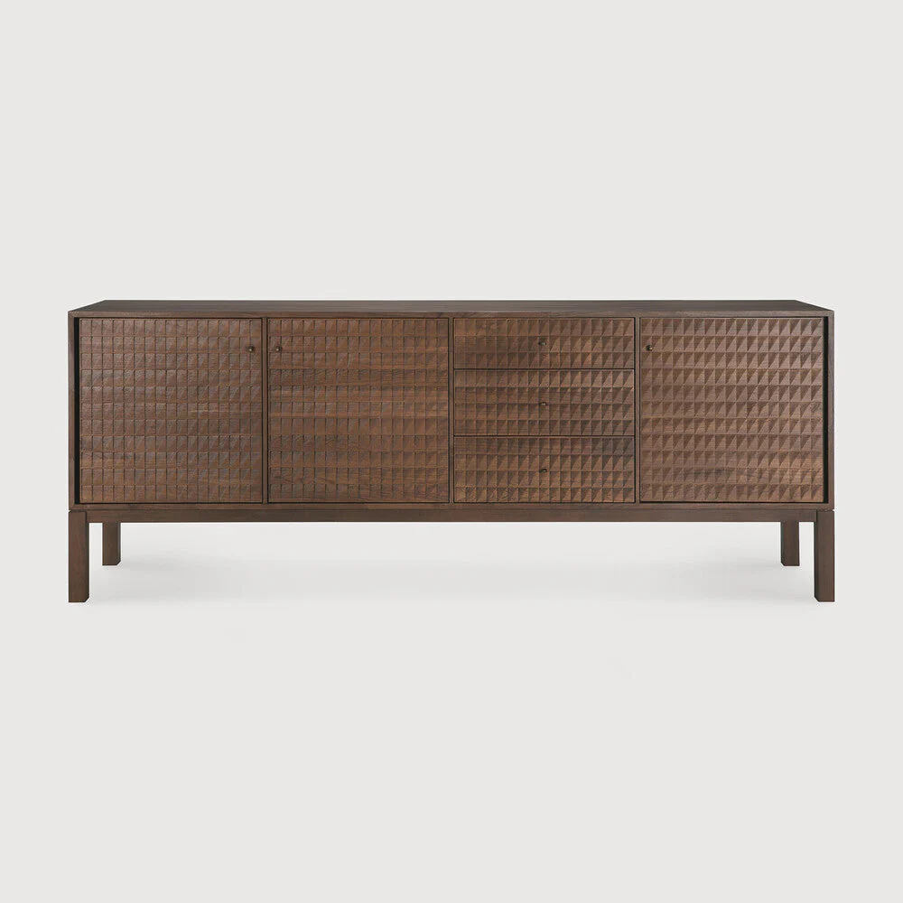 Sono Sideboard | Varnished Teak | Light Brown | 3 Doors | 3 Drawers - Image 1