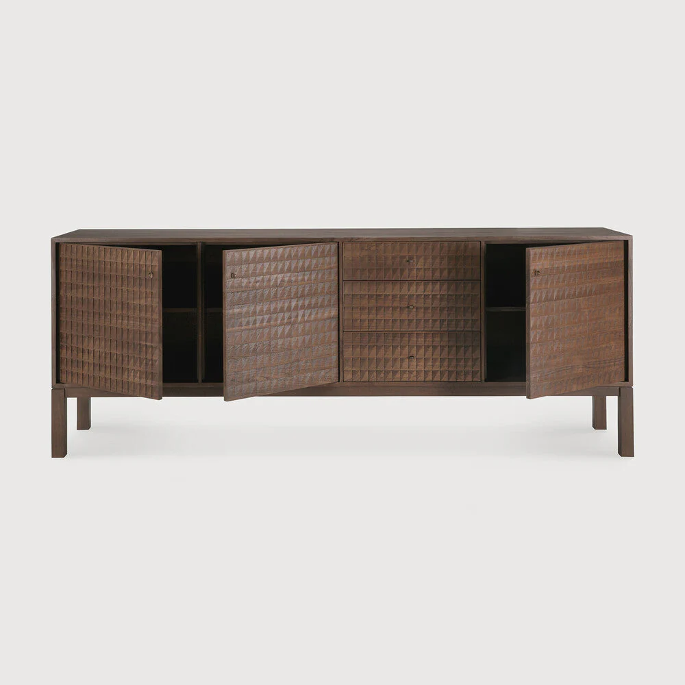 Sono Sideboard | Varnished Teak | Light Brown | 3 Doors | 3 Drawers - Image 2