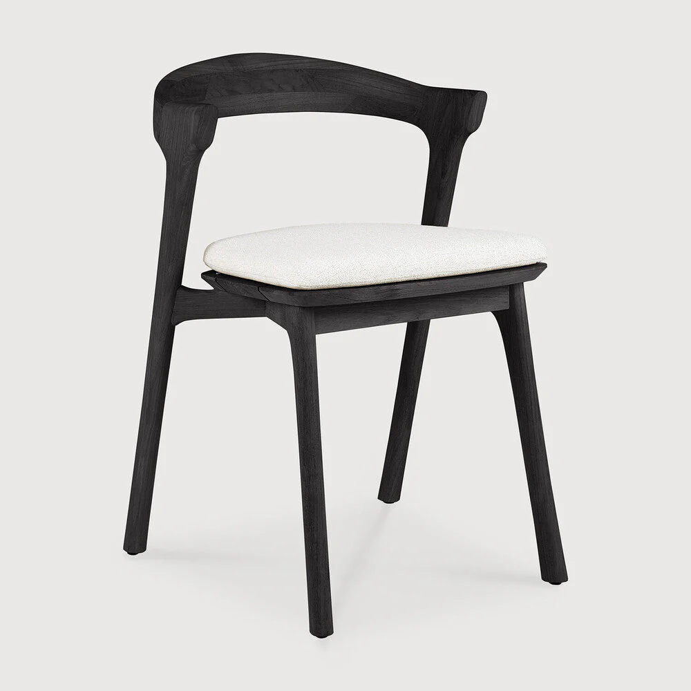 Bok Outdoor Dining Chair | Varnished Teak | Black | Off White Fabric