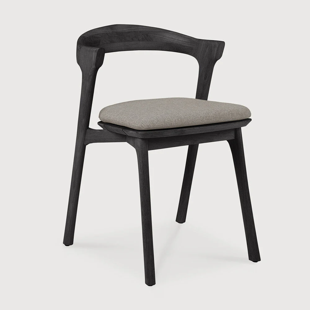 Bok Outdoor Dining Chair | Varnished Teak | Black | Mocha Fabric