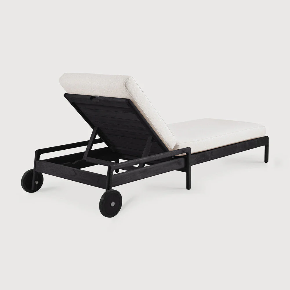 Jack Outdoor Adjustable Lounger | Varnished Teak | Black | Off White Fabric
