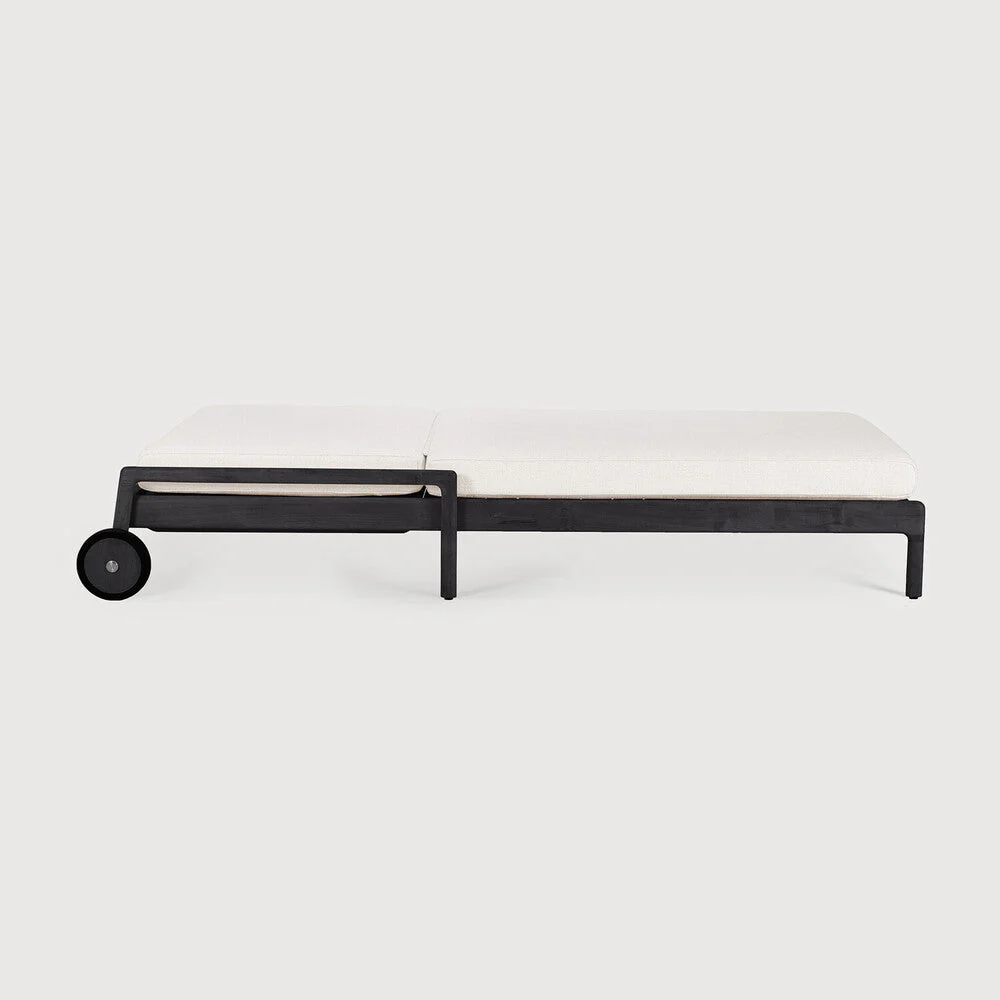 Jack Outdoor Adjustable Lounger | Varnished Teak | Black | Off White Fabric - Image 3
