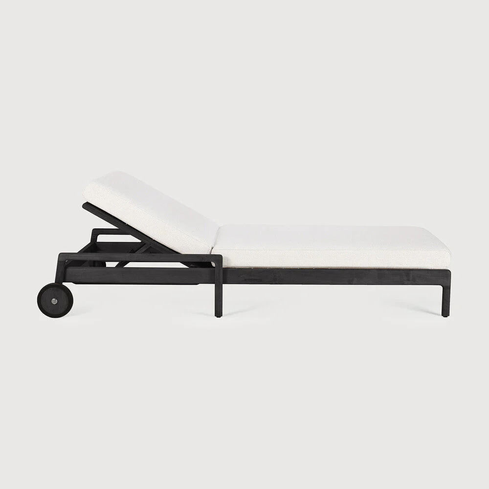 Jack Outdoor Adjustable Lounger | Varnished Teak | Black | Off White Fabric - Image 2