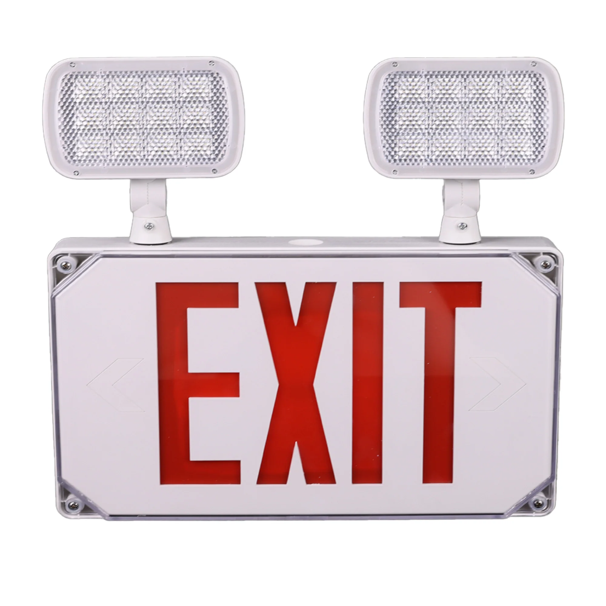 Wet Location LED Emergency Exit Sign Outdoor – Battery Backup with Adjustable Heads – Red Letters #361