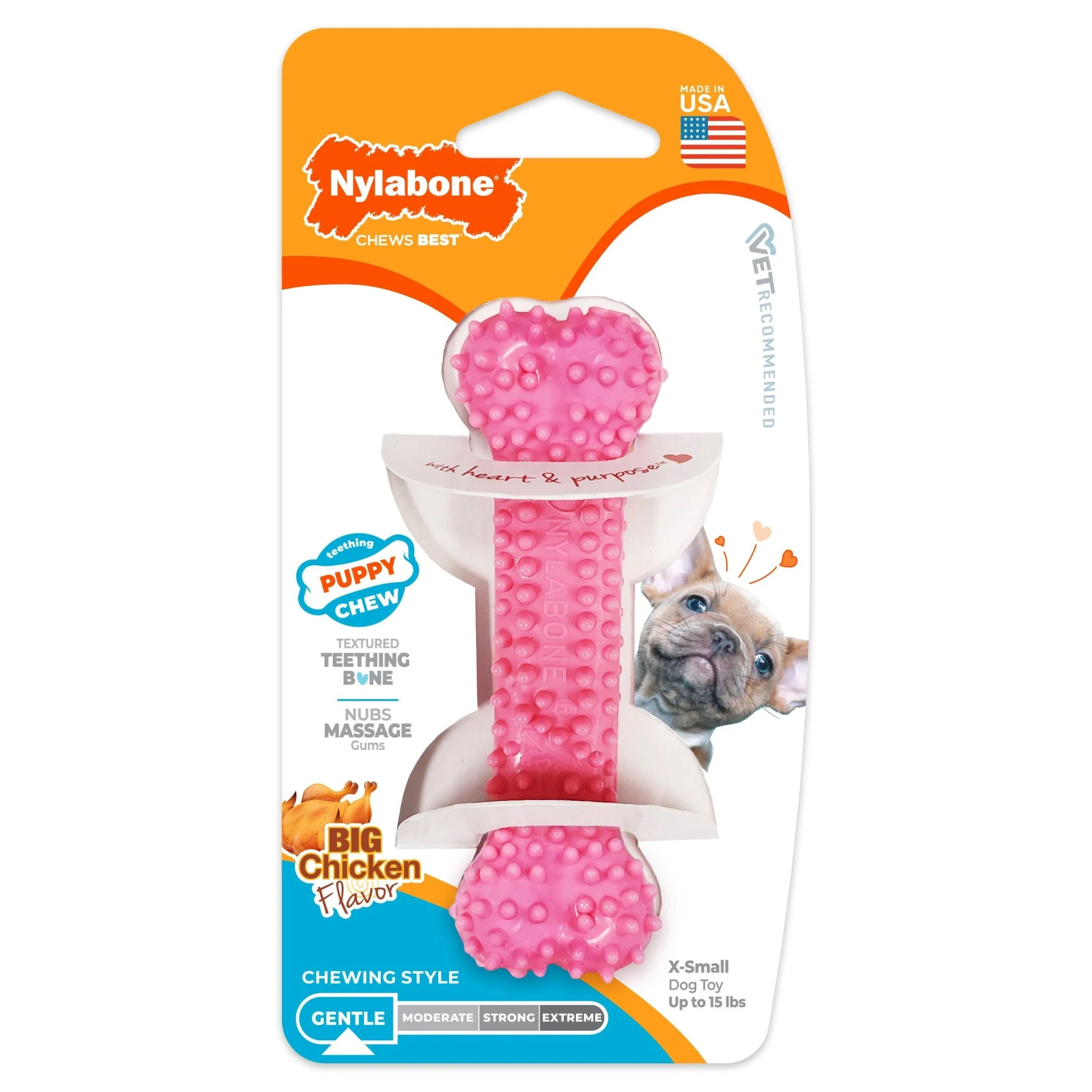 Puppy Teething & Soothing Flexible Chew Toy, Chicken, Pink, X-Small/Petite, Up to 15 lbs. - Image 1