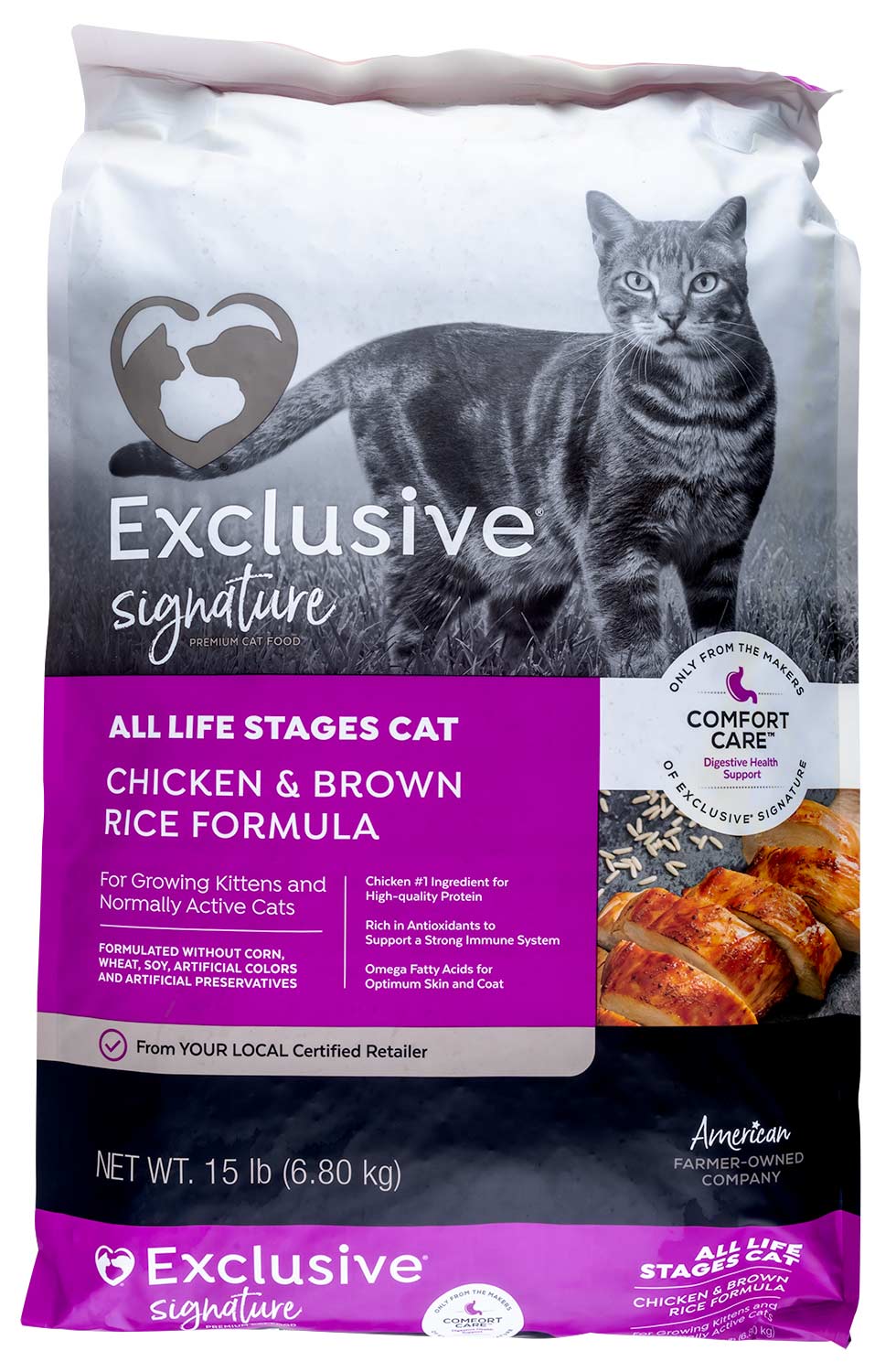 Purina Exclusive Signature Premium All Life Stages Dry Cat Food, Chicken/Brown Rice - Image 1