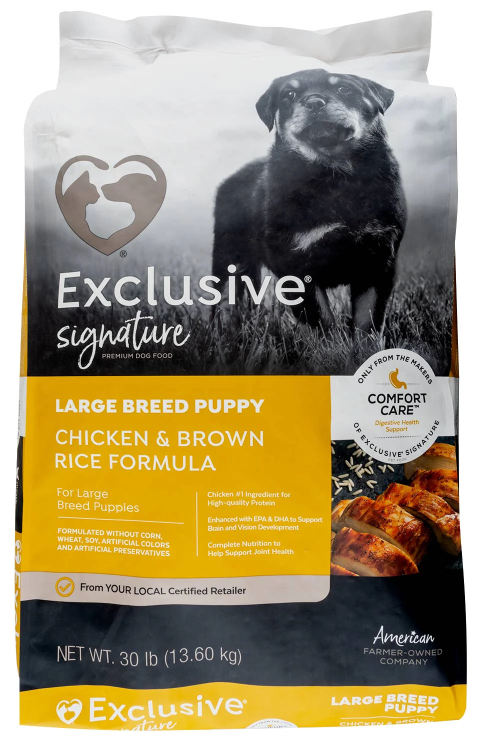 Purina Exclusive Signature Premium Large Breed Puppy Dry Food, Chicken/Brown Rice, 30 lb - Image 1