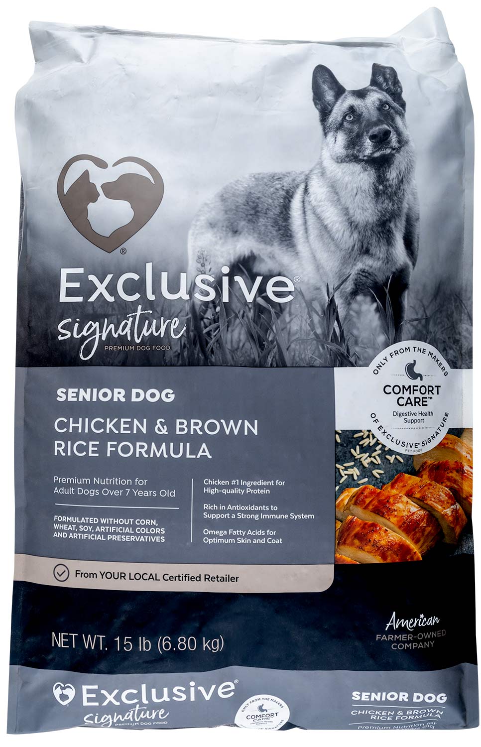 Purina Exclusive Signature Premium Senior Adult Dog Food, Chicken/Brown Rice - Image 1