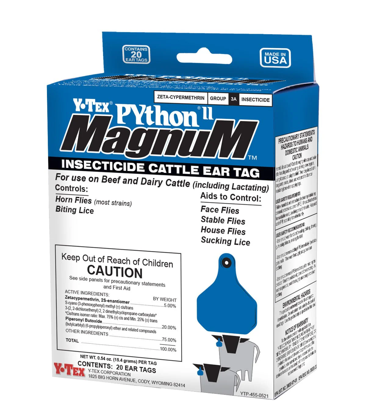 Python II Magnum Insecticide Fly Control Cattle Ear Tags, 20 pack - Image 1