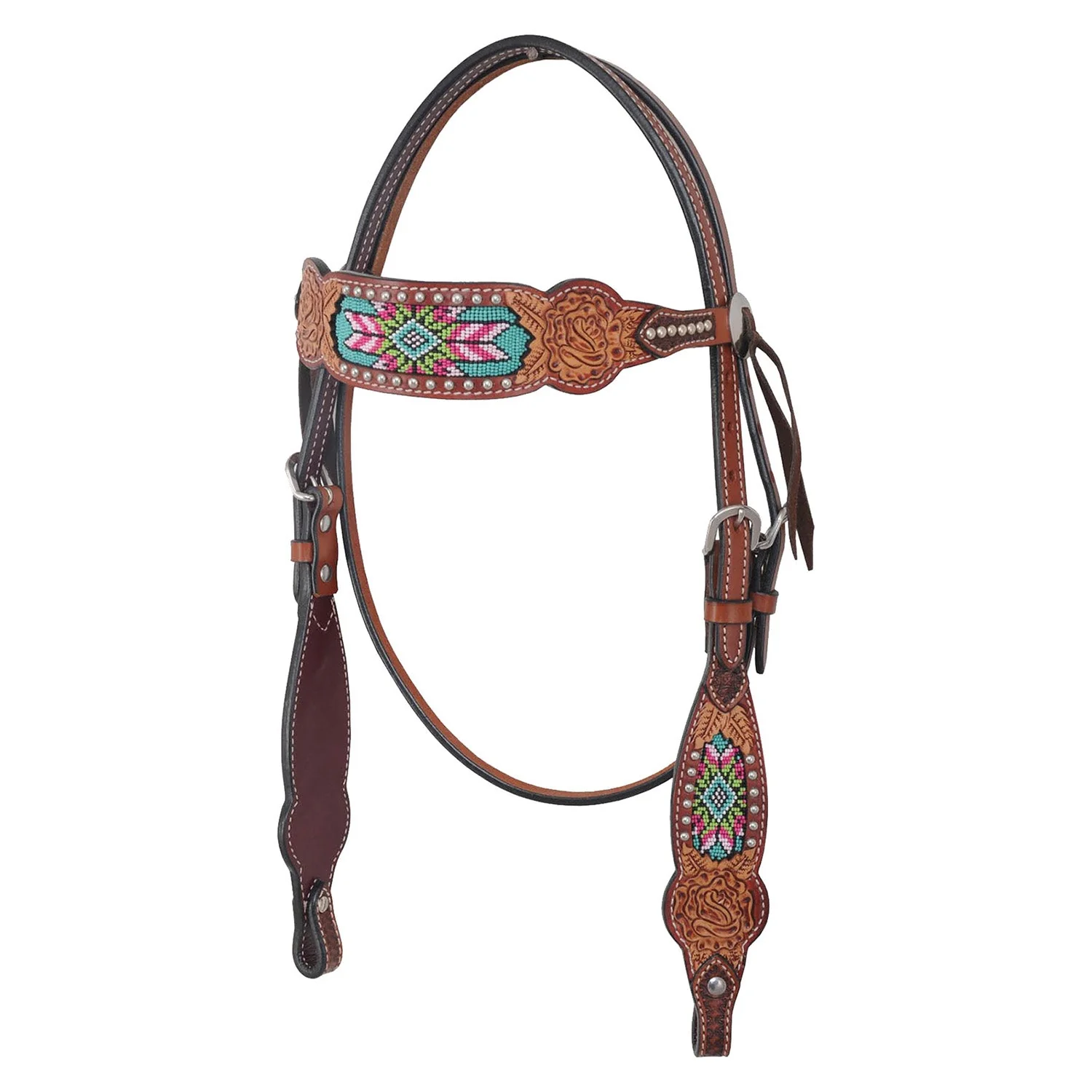Rafter T Beaded Inlay Browband Headstall, Horse - Image 1
