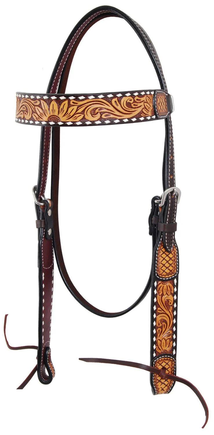 Rafter T Tooled Sunflower with Buckstitch Browband Headstall - Image 1