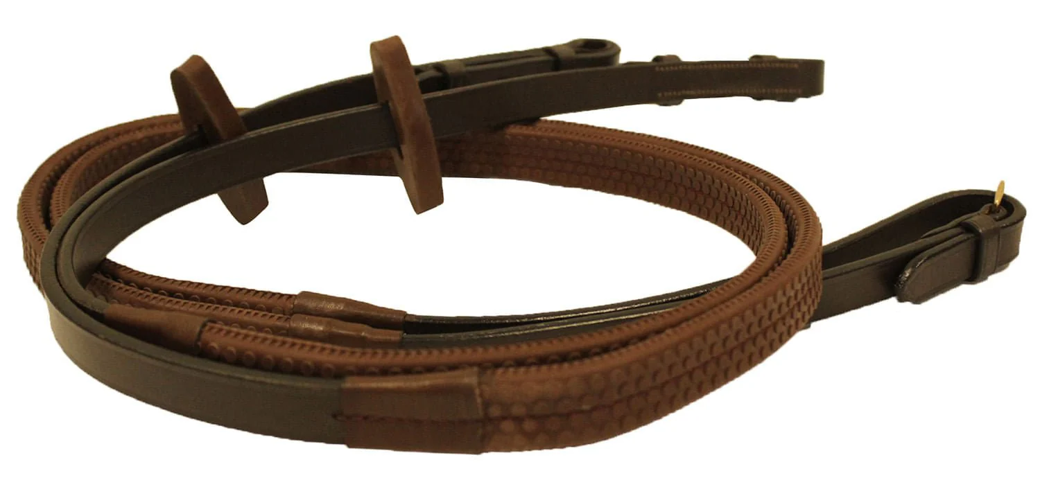Rambo Micklem Rubber Reins, Dark Havana - Image 1