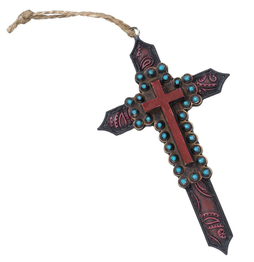 Red Paisley Cross Ornament - Image 1