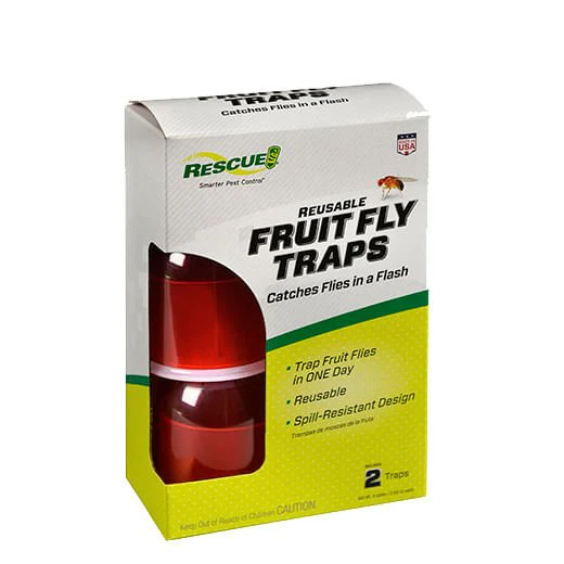 RESCUE! Fruit Fly Trap, 2 pk & Refills – Non-Toxic Reusable Indoor Fly Catcher with Refill Attractant (Safe Around Food) - Image 1