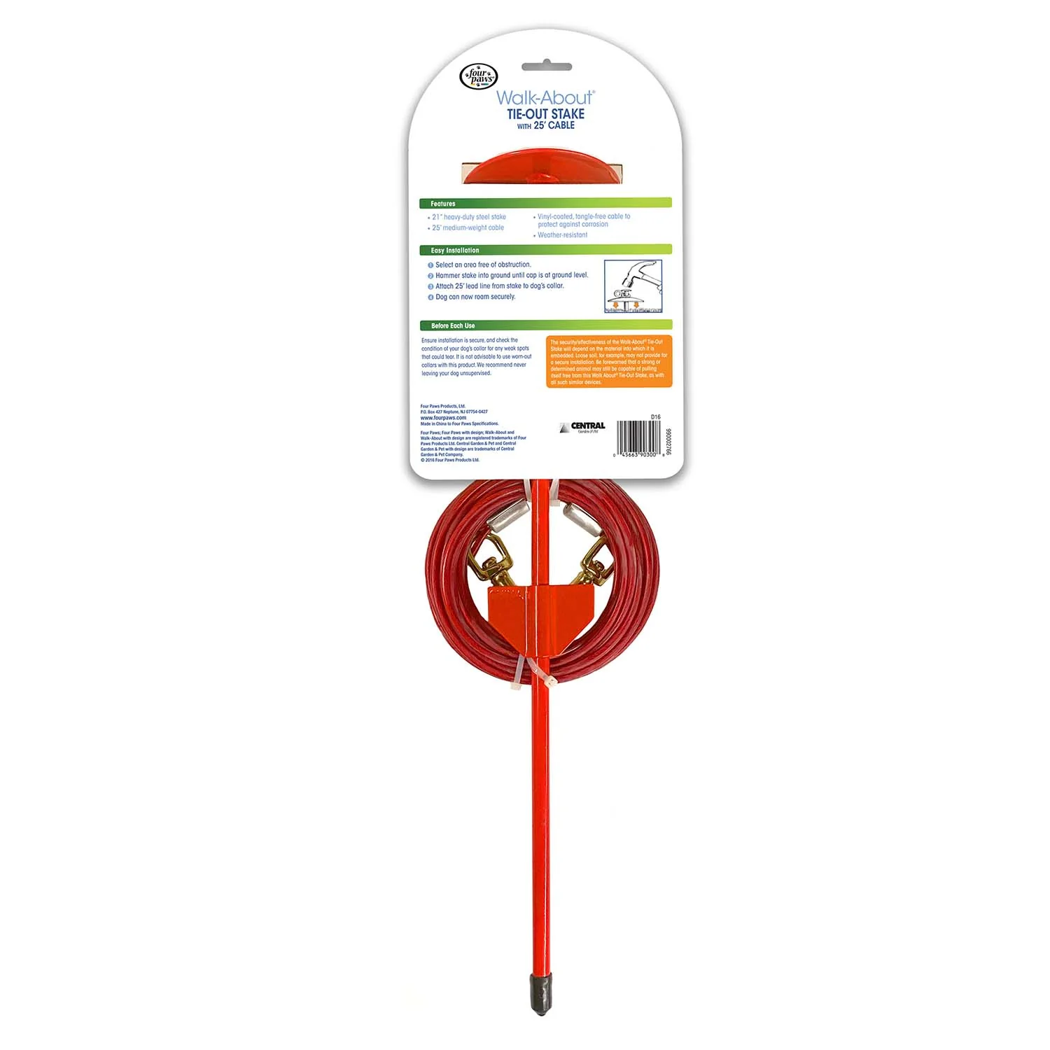 Roam About Dog Tie Out Stake with Cable, Red, 25 Ft - Image 2