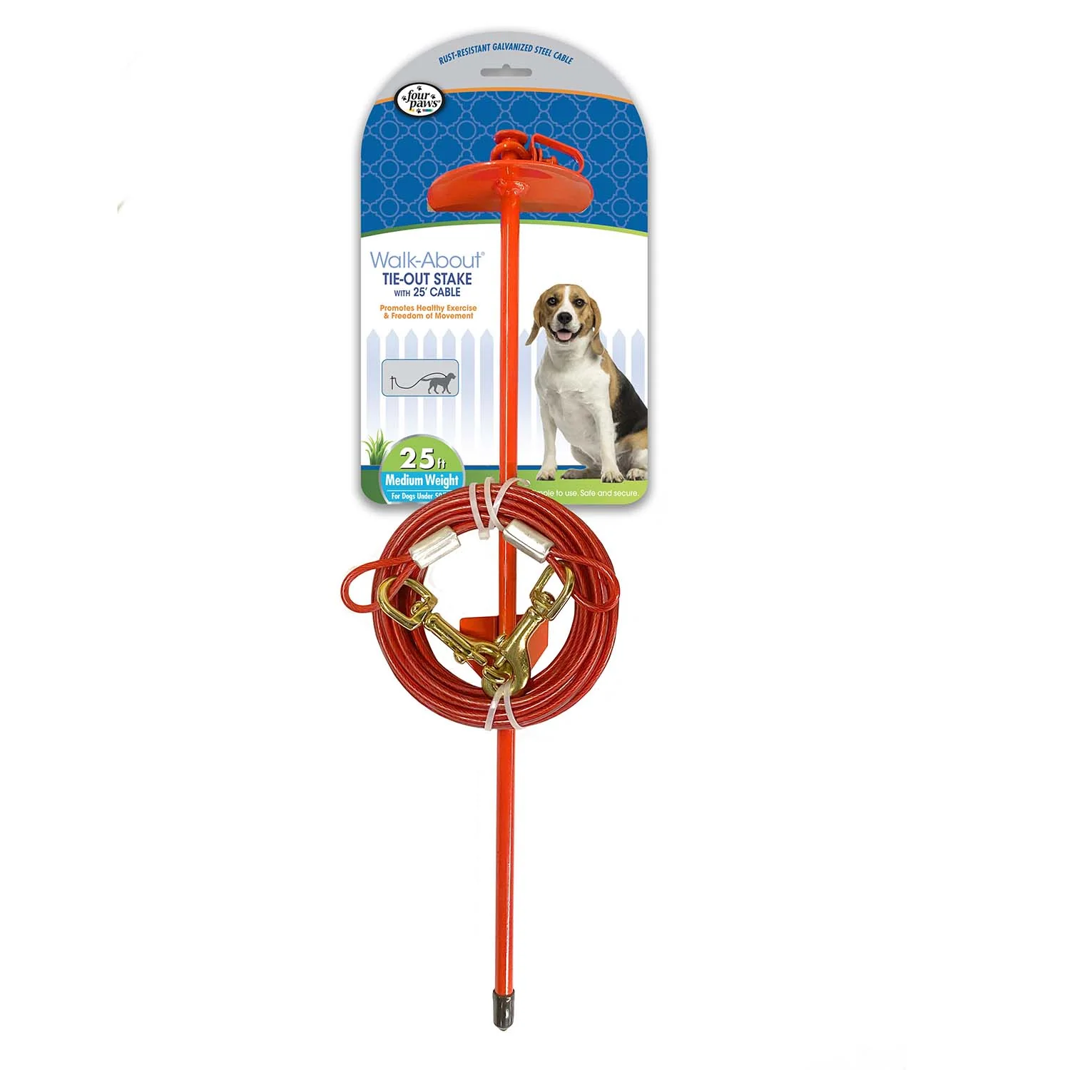Roam About Dog Tie Out Stake with Cable, Red, 25 Ft - Image 1