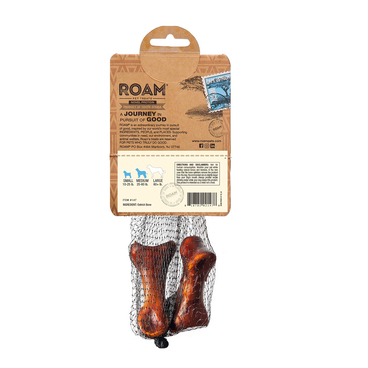 Roam Dog Treats Gone Wild Ostrich Bone, 2pk - Image 2