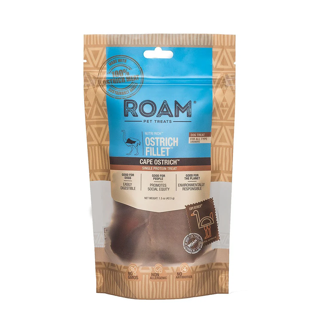 Roam Dog Treats Ostrich Fillet, 1.5 oz - Image 1