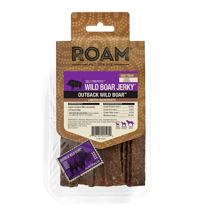 Roam Exotic Protein Dog Jerky – Wild Boar, Ostrich, Venison & Crocodile Dog Treats, 5 oz - Image 1
