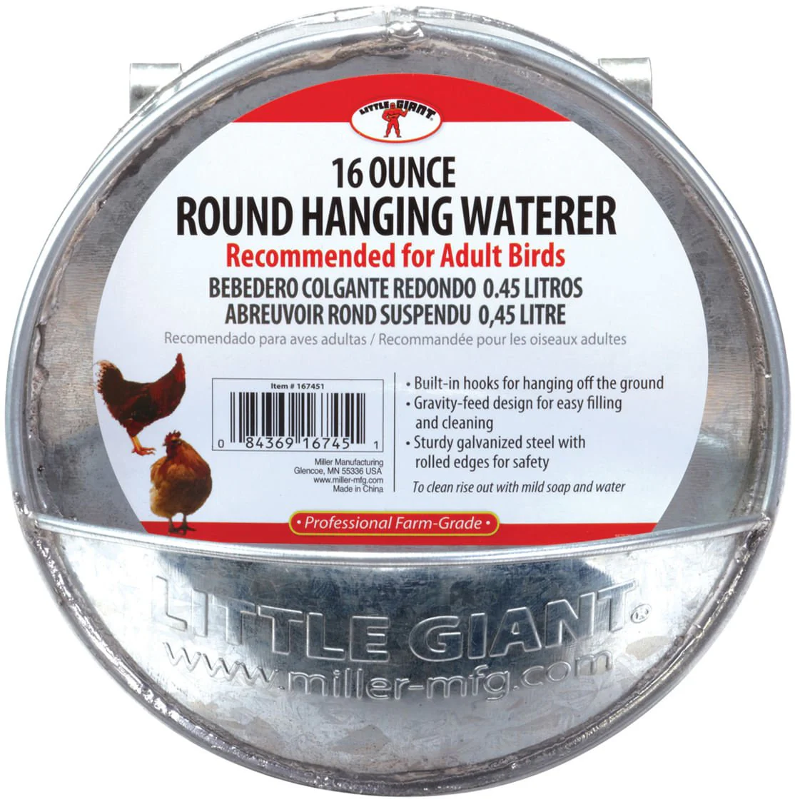 Round Hanging Chicken Waterer, 16 oz - Image 1
