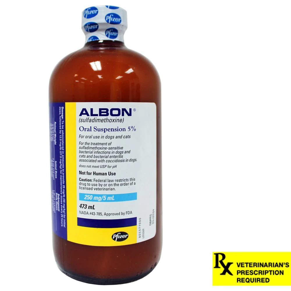 Rx Albon 5% (sulfadimethoxine) Oral Suspension for Dogs & Cats - Image 1