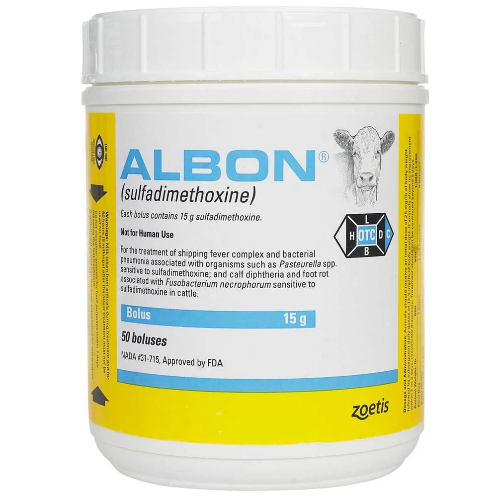 Rx Albon® (sulfadimethoxine) Bolus for Cattle – Treats Bacterial Pneumonia, Foot Rot & Shipping Fever - Image 1