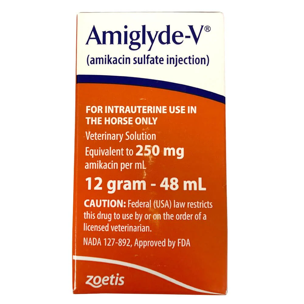 Rx Amiglyde-V (amikacin sulfate) Injection for Horses, 250mg/ml injection x 48ml bottle - Image 1