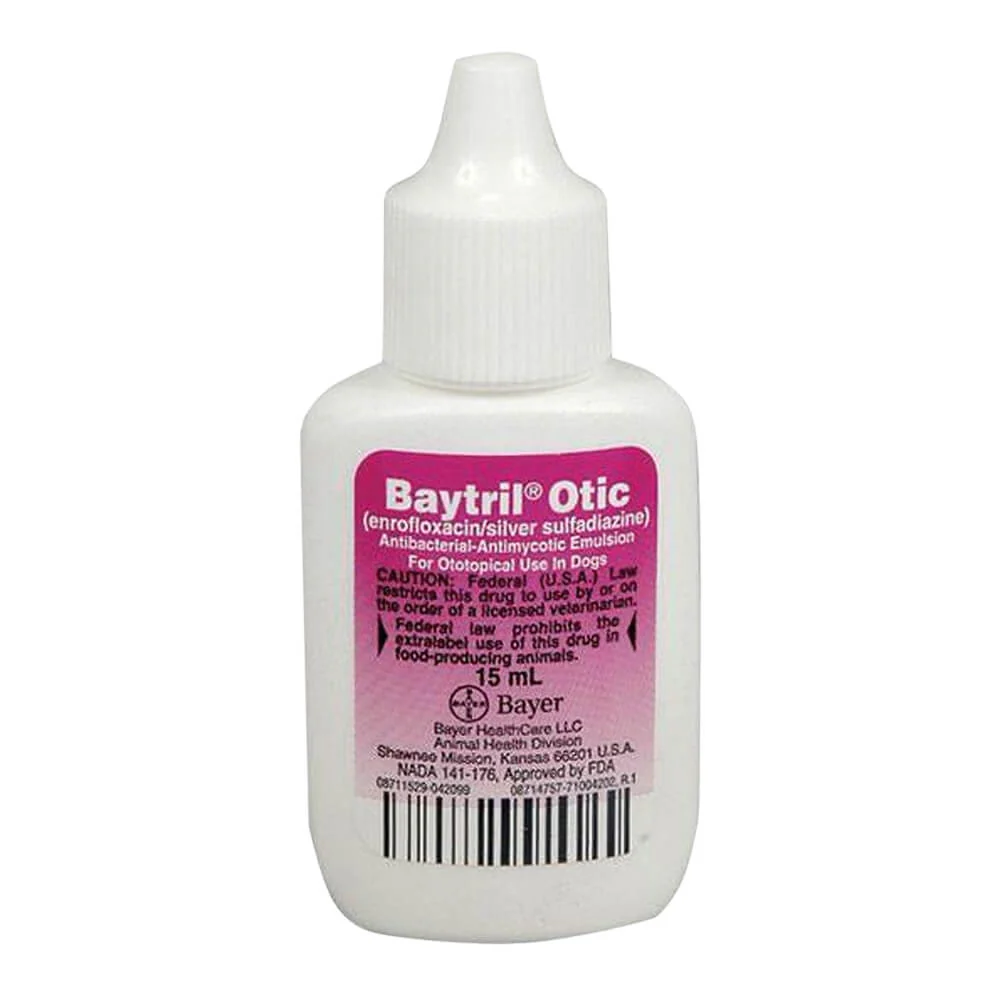 Rx Baytril Otic (enrofloxacin/silver sulfadiazine) for Dogs, 15 ml - Image 1
