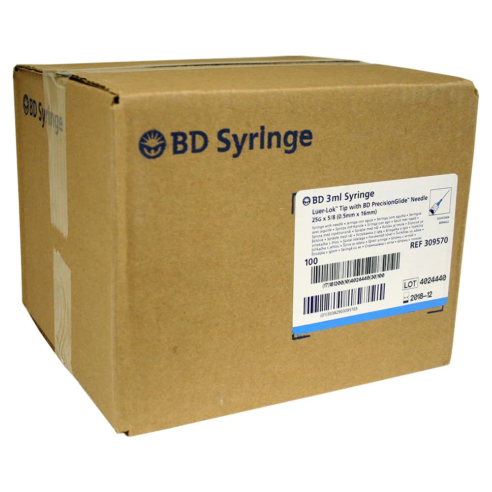 Rx BD Luer-Lock (LL) Syringe with Needle Combo, 3cc with 25ga x 5/8", Box of 100 - Image 1