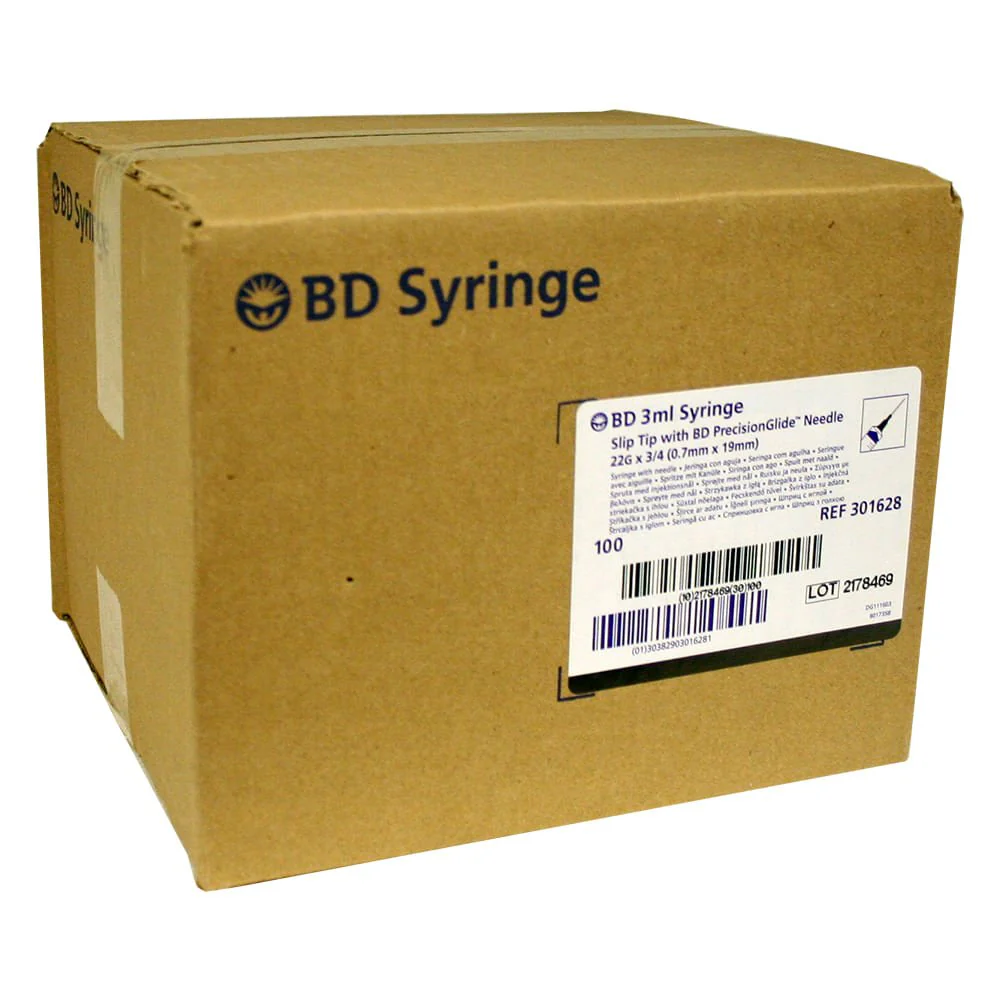 Rx BD Luer-Slip (LS) Syringe with Needle, 3cc LS with 22g x 3/4", 100 ct - Image 1