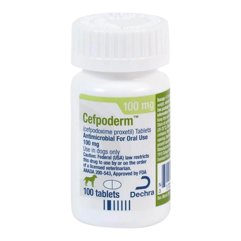 Rx Cefpoderm (Cefpodoxime Proxetil) Tablets for Dogs, Prescription Antibiotic for Skin, Wound & Abscess Infections - Image 1