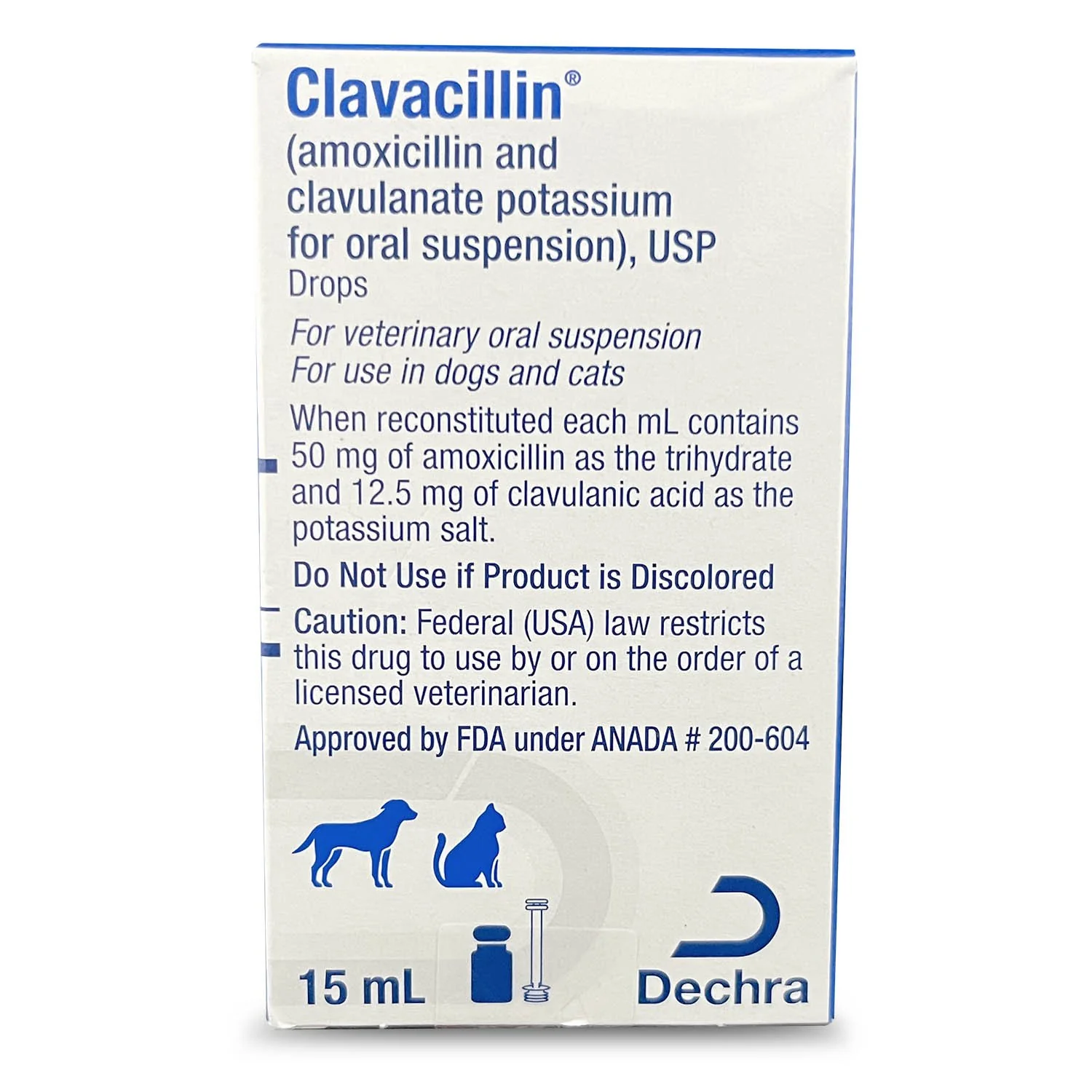Rx Clavacillin (amoxicillin clavulanate) Oral Suspension USP – Broad-Spectrum Antibiotic for Dogs & Cats, 15 mL - Image 1