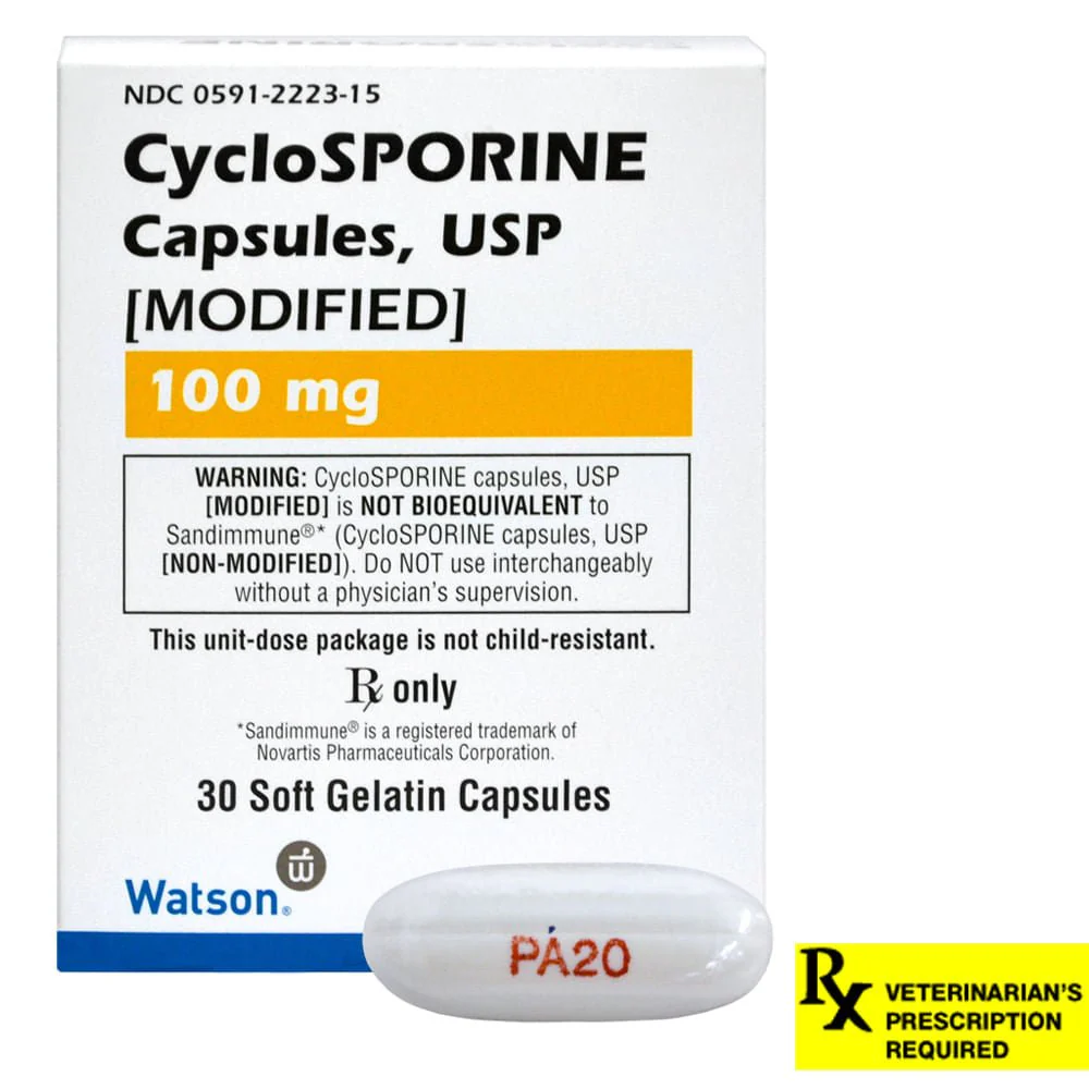 Rx CycloSPORINE Capsules modified for Dogs & Cats, 30 Gel Capsules - Image 1