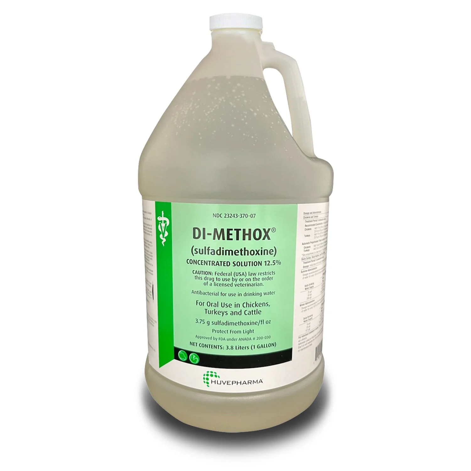 Rx Di-Methox (sulfadimethoxine) 12.5% Oral Solution for Cattle & Poultry, 1 gallon - Image 1