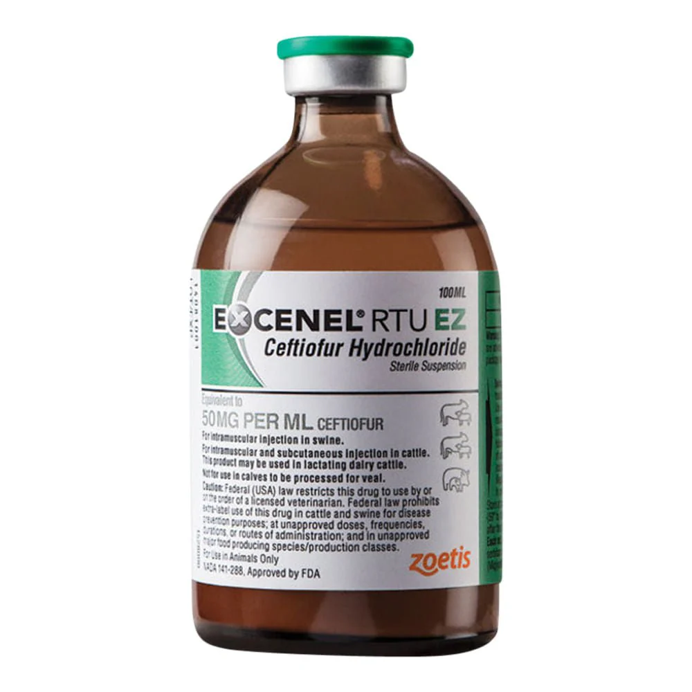 Rx Excenel (ceftiofur hydrochloride) RTU EZ Sterile Suspension for Swine & Cattle, 100 mL vial - Image 1