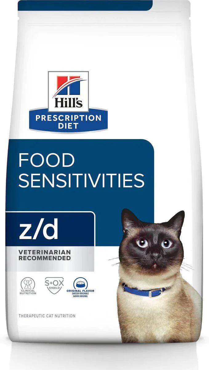 Rx Hill’s Prescription Diet z/d Skin & Food Sensitivities Hydrolyzed Chicken Flavor Dry Cat Food, 4 lb Bag