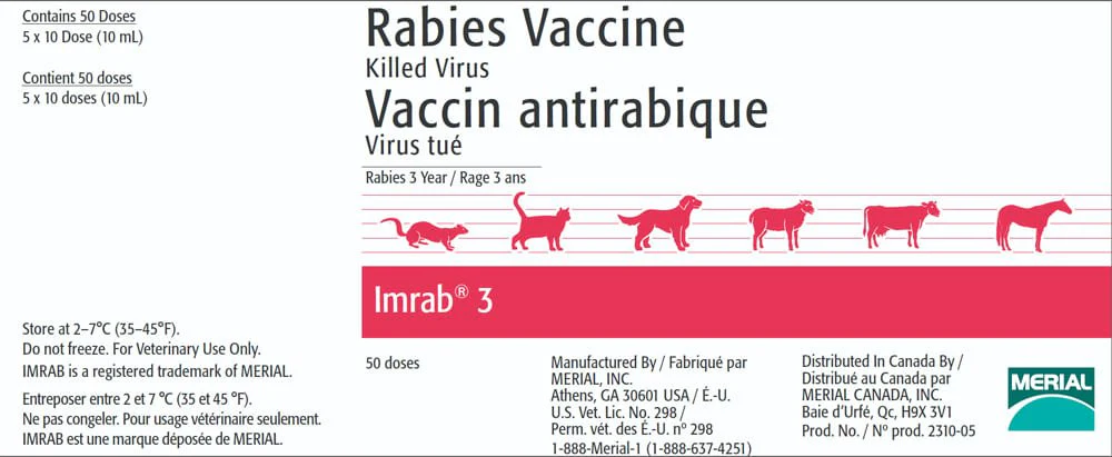 Rx Imrab 3 Rabies Vaccine, 5 x 10 Dose, No Tags - Image 1