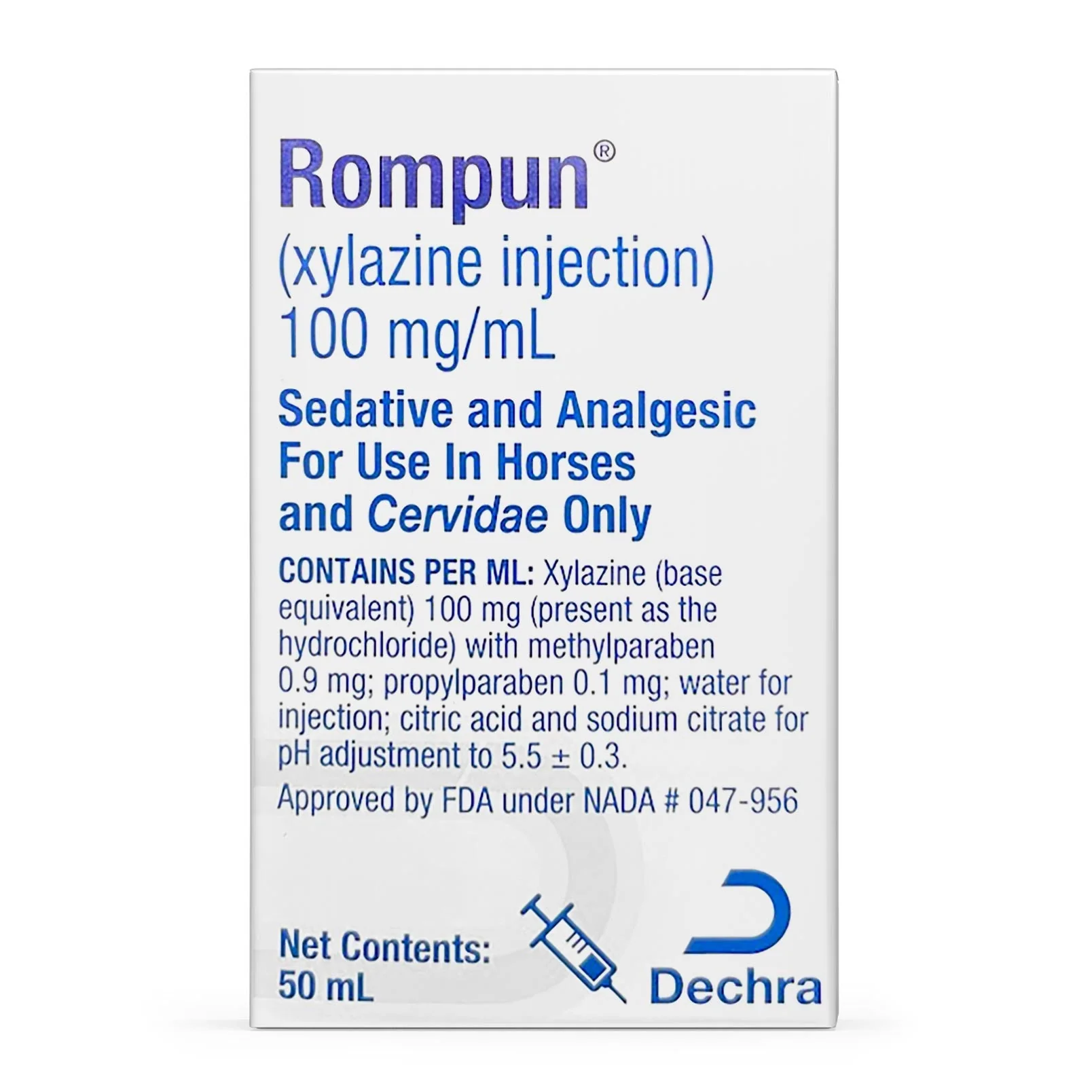 Rx Rompun™ (xylazine) Injection for Horses, 100 mg/mL x 50 mL - Image 1